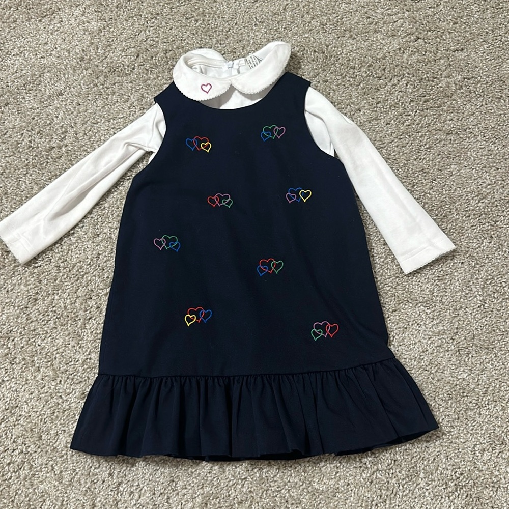 Florence Eiseman heart embroidered jumper with coordinated white long sleeve top